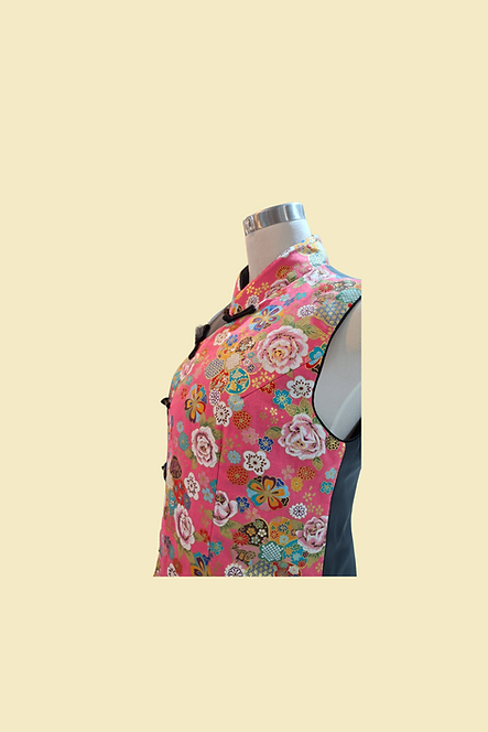 粉紅玫瑰拼布背心 Pink Rose Patchwork Vest L-008