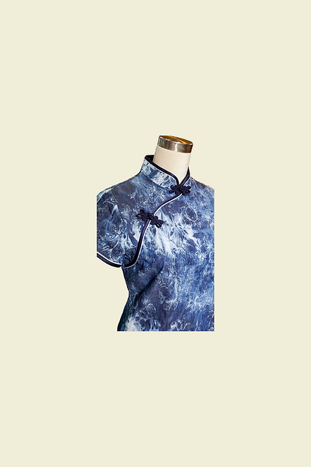 牛仔布旗袍款上衣 Denim Qipao Top V045A