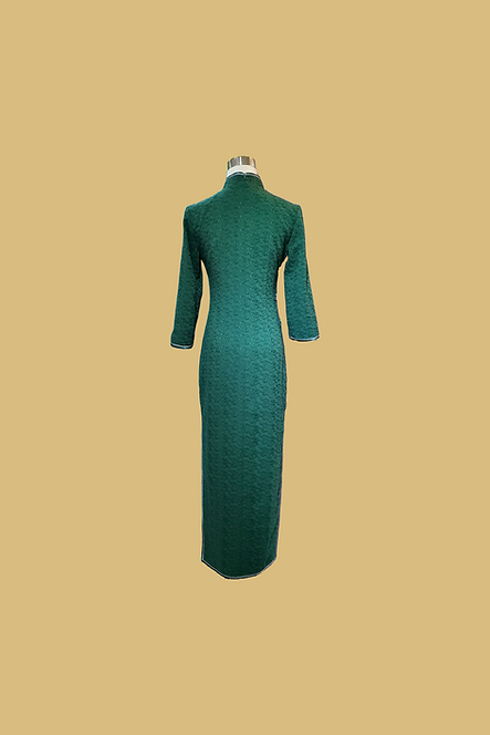 綠色祥雲紋中袖長旗袍 Green auspicious mid-sleeve long cheongsam Qipao B-001