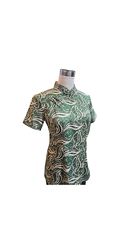 橄欖綠海浪上衣 Olive Green Ocean Wave Qipao Top P-022