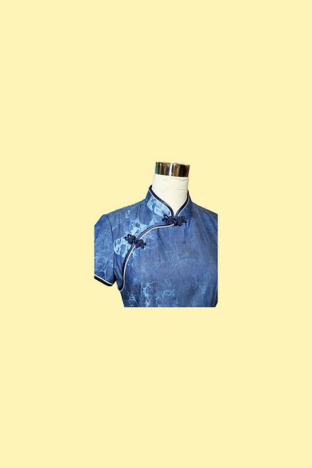 扎染牛仔布旗袍 Tie Dye Denim Qipao V033