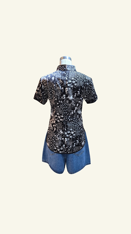 黑色小花上衣 Flower Bossom Qipao Top P-010