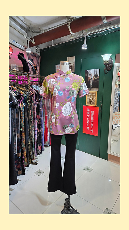 暗粉白玫瑰花上衣 Dark Pink and White Rose Qipao Style Top P-043