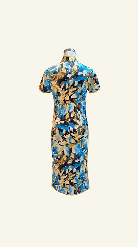 金藍幻影短旗袍 Celestial Mirage short qipao P-004