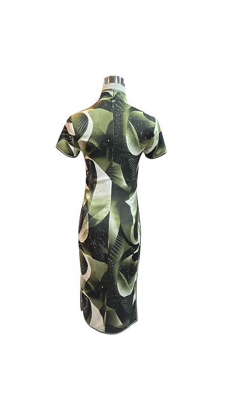 幾何水彩旗袍 Watercolor Palette Geometry short qipao P-019