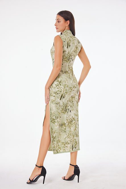 青竹葉旗袍  Bamboo leaves cheongsam Qipao B-017