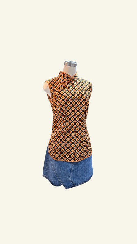 橙色菱形上衣 Orange Rhombus Qipao Top P-012