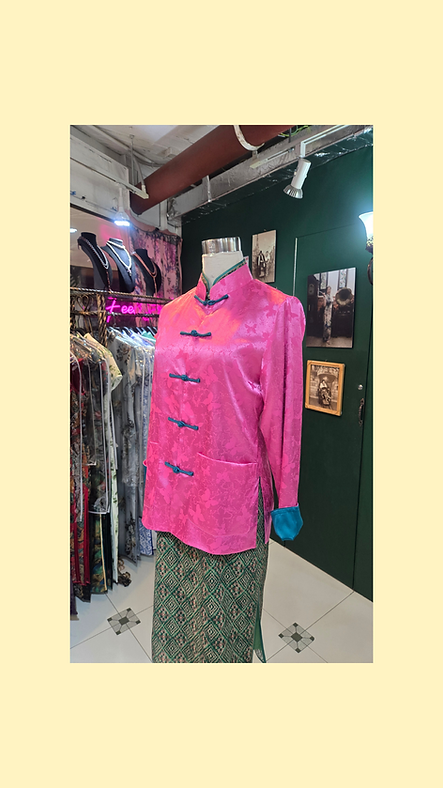 單面中性外套 (玫紅+綠色) Oriental pattern Jacket (Rose Red and Forest Green) NS-651