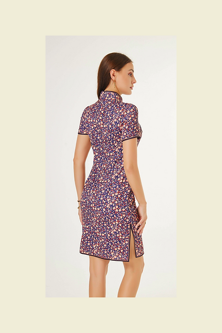 彩色碎花圖案短旗袍  Floral pattern short cheongsam Qipao B-014