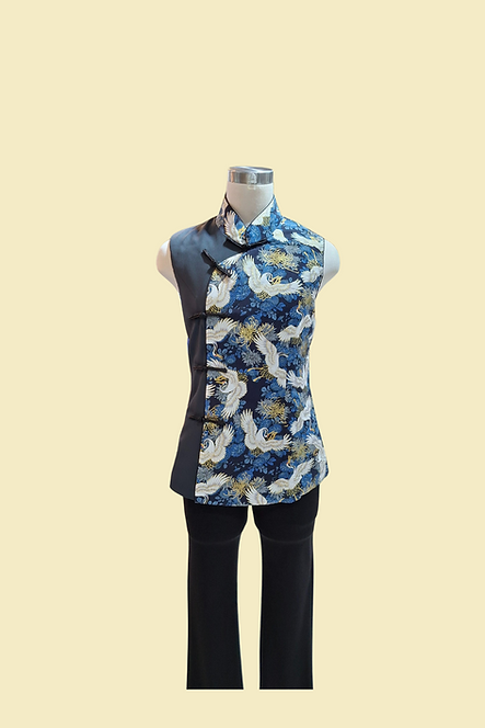 藍色金鳥拼布背心 Blue Gold Bird Patchwork Vest L-011