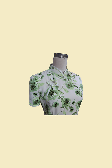 淺綠玫瑰花旗袍  Light green rose cheongsam Qipao B-029
