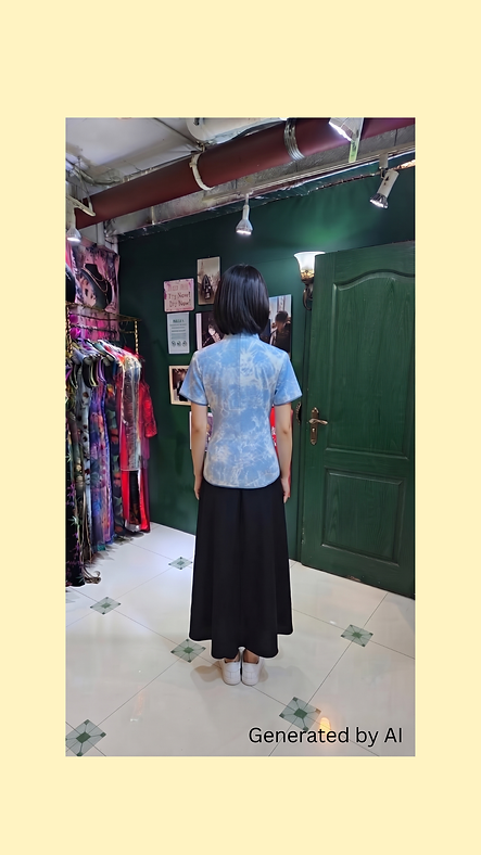 牛仔扎染上衣(淺色) Light-colored denim tie-dye Qipao Style Top NS-663