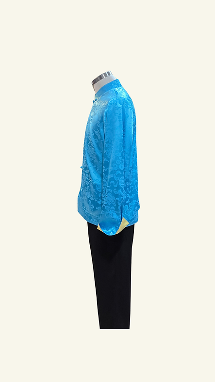 富貴吉祥單面男士唐裝外套 (湖藍+黃) Chinese Tung Suit Man Coat L-017