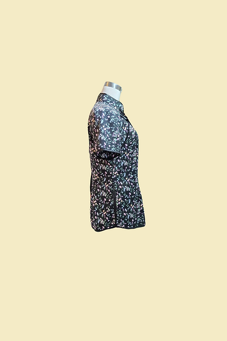 黑色碎花旗袍款上衣 Black floral blossom Qipao Top B-024