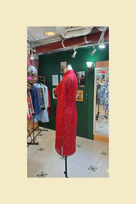 紅色蕾絲中袖短旗袍 Red Lace cheongsam qipao EU-002