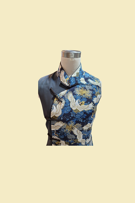 藍色金鳥拼布背心 Blue Gold Bird Patchwork Vest L-011