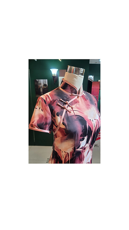 啡紅黑水彩旗袍 Watercolor Palette of Brown, Red, and Black short qipao P-020