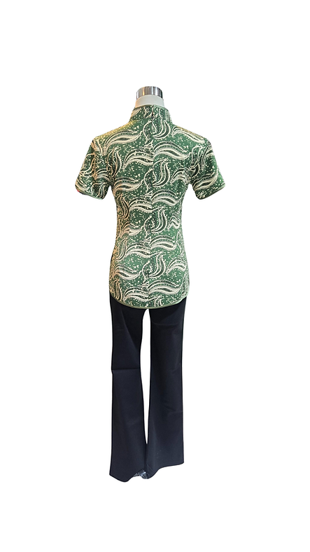 橄欖綠海浪上衣 Olive Green Ocean Wave Qipao Top P-022