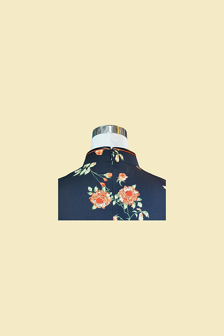 黑底康乃馨旗袍  Carnation cheongsam Qipao B-018