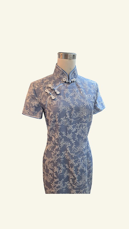 蝴蝶花牛仔布短旗袍 Butterfly Denim short qipao NS-648