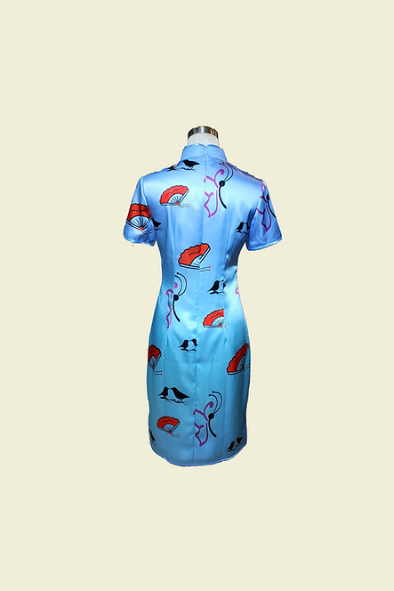 漸變藍色圖案短旗袍   Gradient blue pattern short cheongsam Qipao B-010