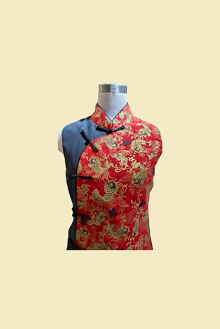 紅鯉魚拼布背心 Koi Fish Patchwork Vest in Red L-009