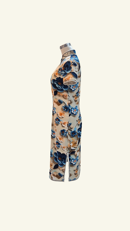 藍韻芳華短旗袍 Blue Elegance – Short Lace Cheongsam qipao EU-007