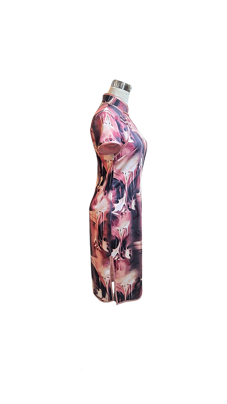 啡紅黑水彩旗袍 Watercolor Palette of Brown, Red, and Black short qipao P-020