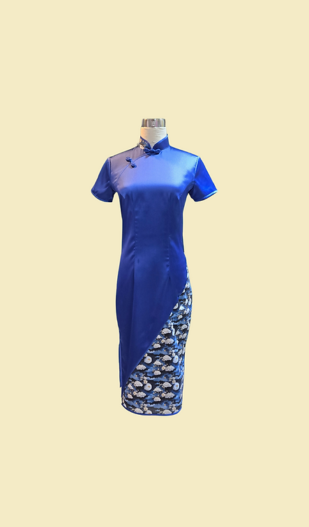 藍色仿醋酸旗袍 Blue Faux Acetate cheongsam qipao EU-004