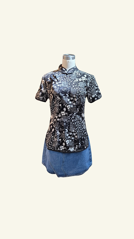 黑色小花上衣 Flower Bossom Qipao Top P-010