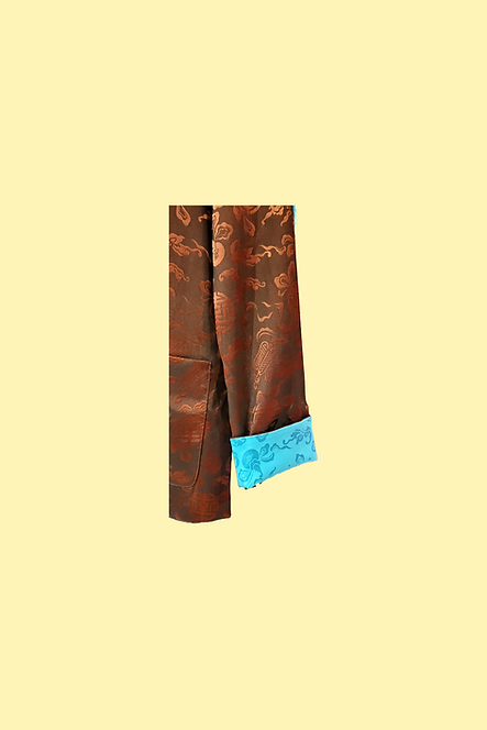 富貴吉祥雙面男士唐裝外套 (啡+湖藍) Reversible Man Jacket (Brown + Lake Blue) V037