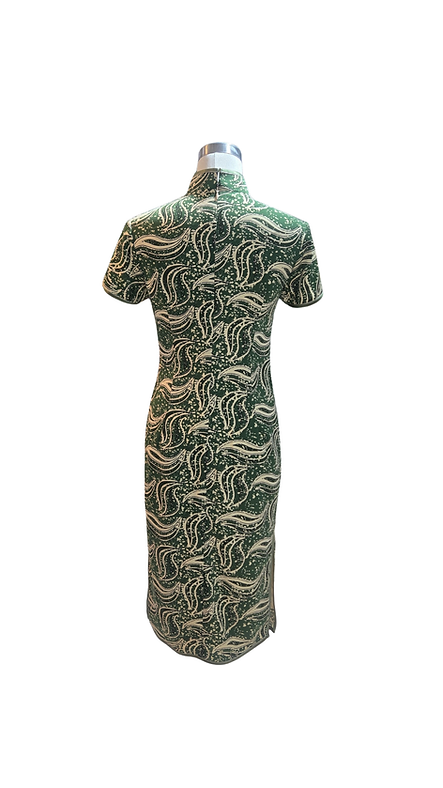 墨綠色條紋旗袍 Dark Green Stripes short qipao P-017