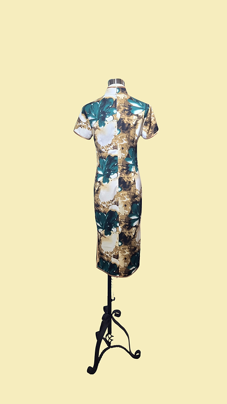 暖墨生花短旗袍 Green Floral Elegance short qipao P-016