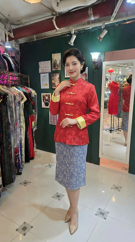 單面中性外套 (紅+黃色) Oriental pattern Jacket (Red and Yellow) L-022