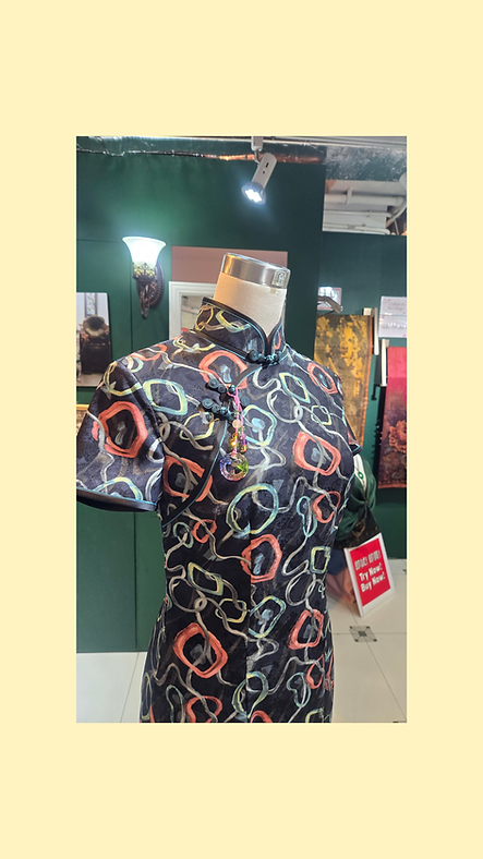 黑底彩色線條短旗袍 Short black qipao with colorful stripes P-038